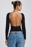 Top Dos Nu Manches Longues | Blanc & Noir | Élégant et Minimaliste