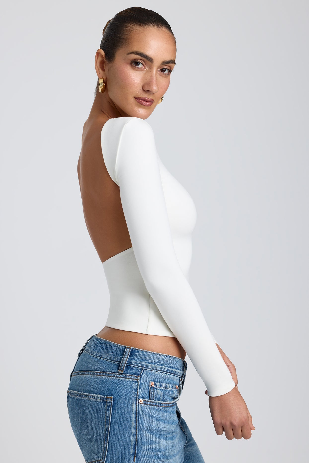 Top Dos Nu Manches Longues | Blanc & Noir | Élégant et Minimaliste