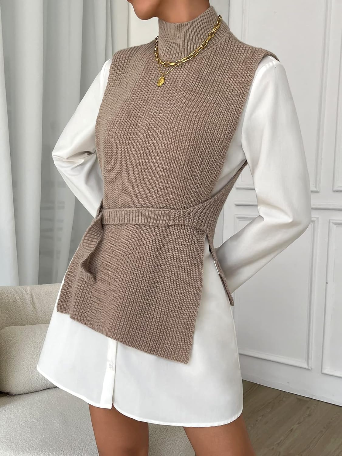 Pull Sans Manches Col Roulé | Élégant & Polyvalent | Idéal pour Superposer
