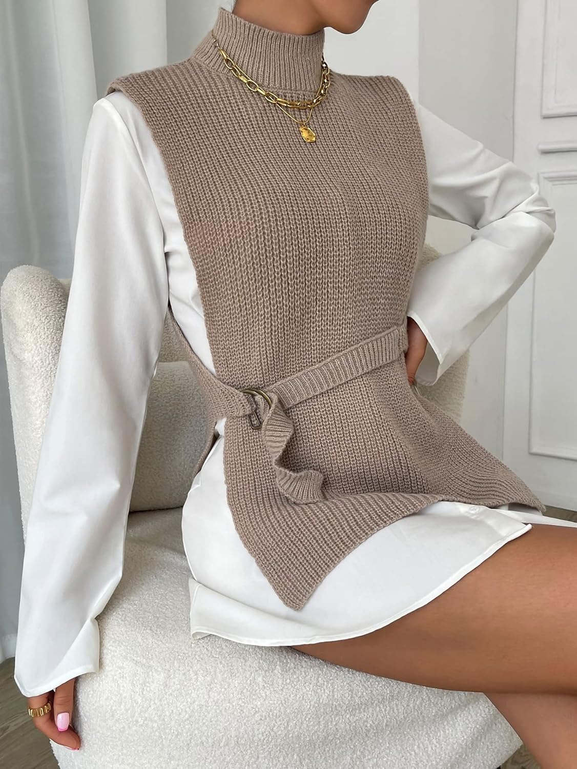 Pull Sans Manches Col Roulé | Élégant & Polyvalent | Idéal pour Superposer