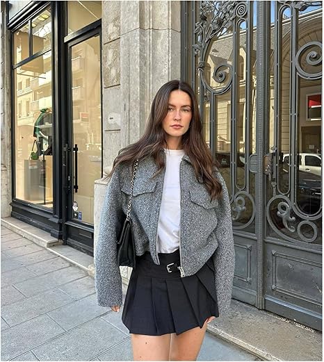 Veste Zippée Courte | Effet Laine Texturée | Moderne & Audacieuse