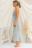 Robe Midi en Jean Sans Bretelles | Coupe Sculptante | Chic Rétro Sans Effort