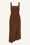 Robe Longue Épaule Dénudée | Marron | Élégance Minimaliste et Moderne