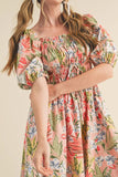 Robe Midi Fleurie Smockée | Rose Abricot | Romantique & Féminine