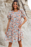 Robe Fleurie à Manches Bouffantes | Abricot | Légère & Féminine