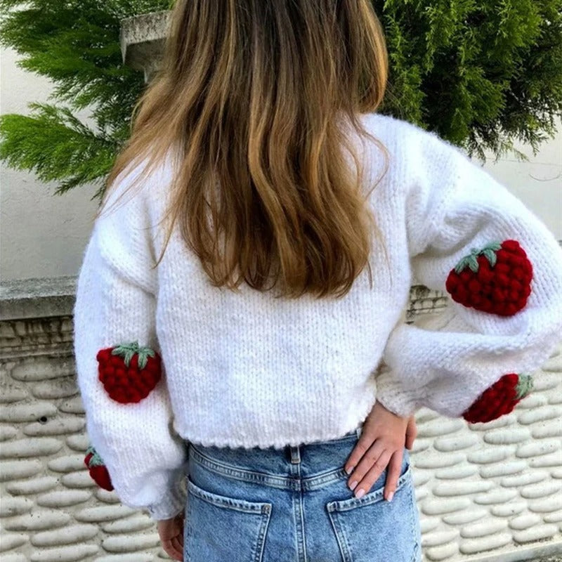 Gilet Tricoté Fraises | Doux | Mignon & Confortable