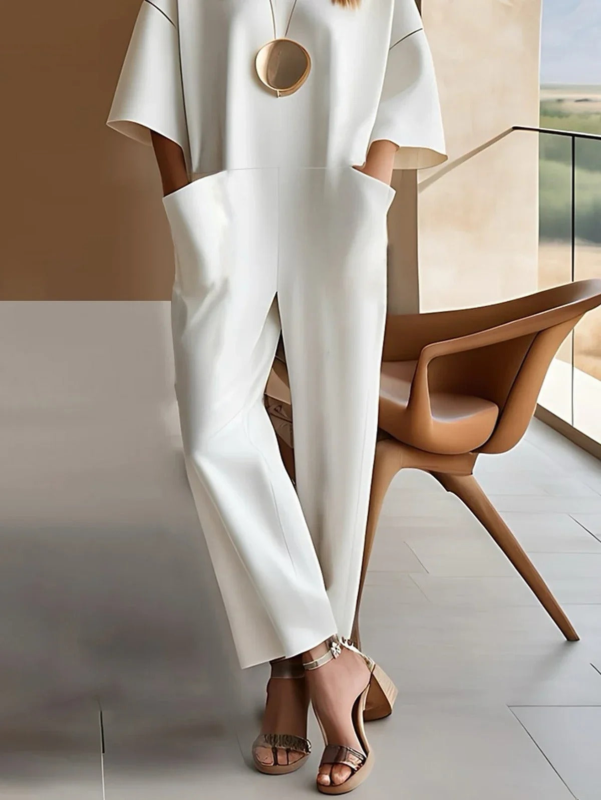 Combinaison ample moderne | Tissu fluide | Manches larges | Élégance minimaliste
