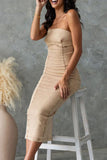 Robe Midi en Jean Sans Bretelles | Coupe Sculptante | Chic Rétro Sans Effort
