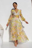 Robe Longue en Mousseline Fleurie | Manches Longues | Élégance Légère et Aérienne