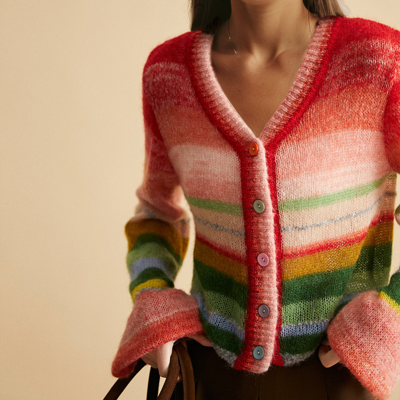 Gilet Rayé Arc-en-ciel | Maille Colorée | Mélange de Mohair