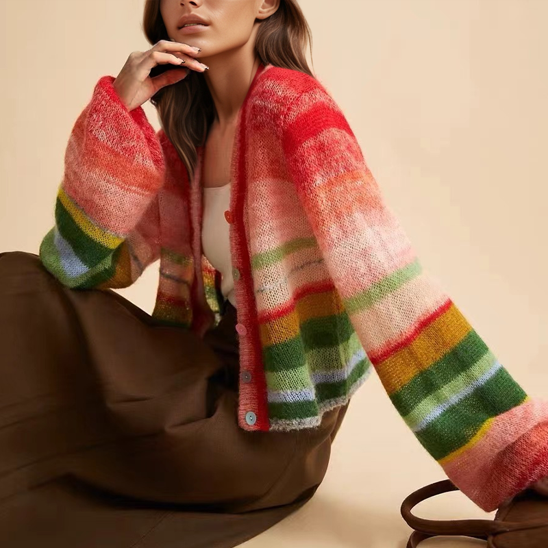 Gilet Rayé Arc-en-ciel | Maille Colorée | Mélange de Mohair