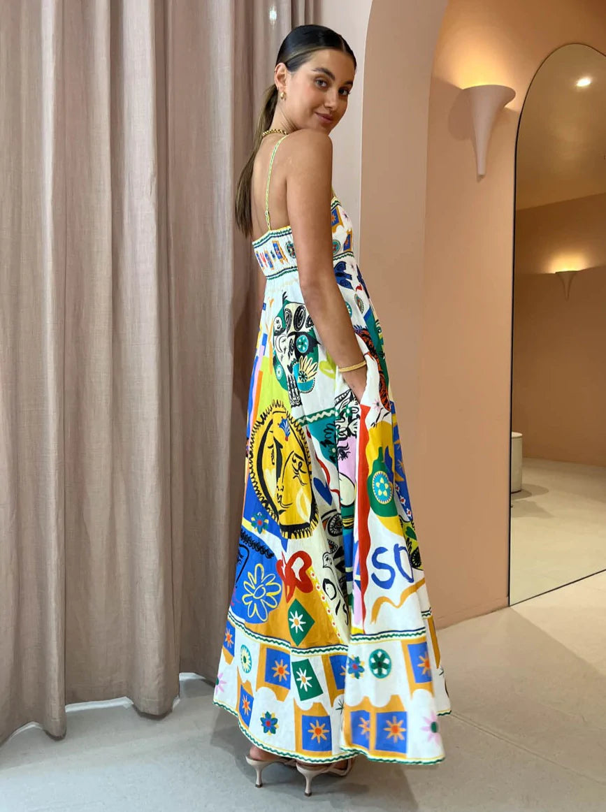 Robe Midi à Imprimé Artistique | Vibrante | Élégante et Unique