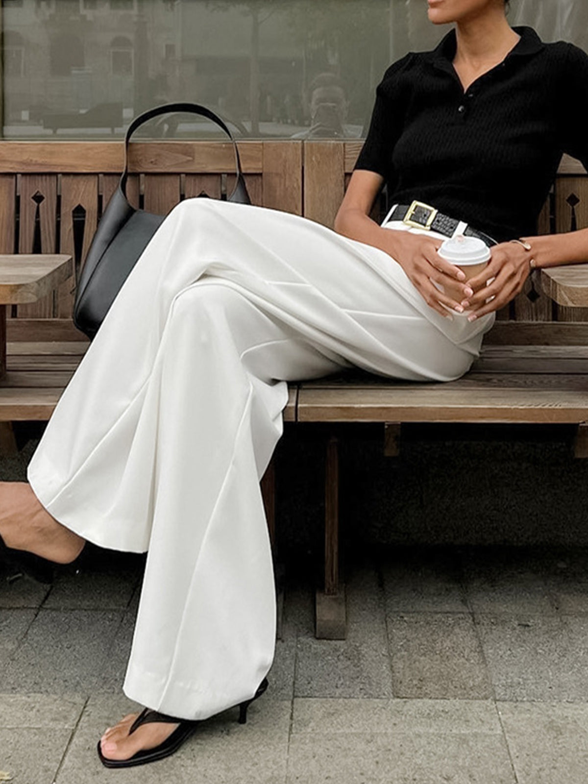 Pantalon Large Taille Haute | Coupe Tailleur Élégante | Minimal Chic