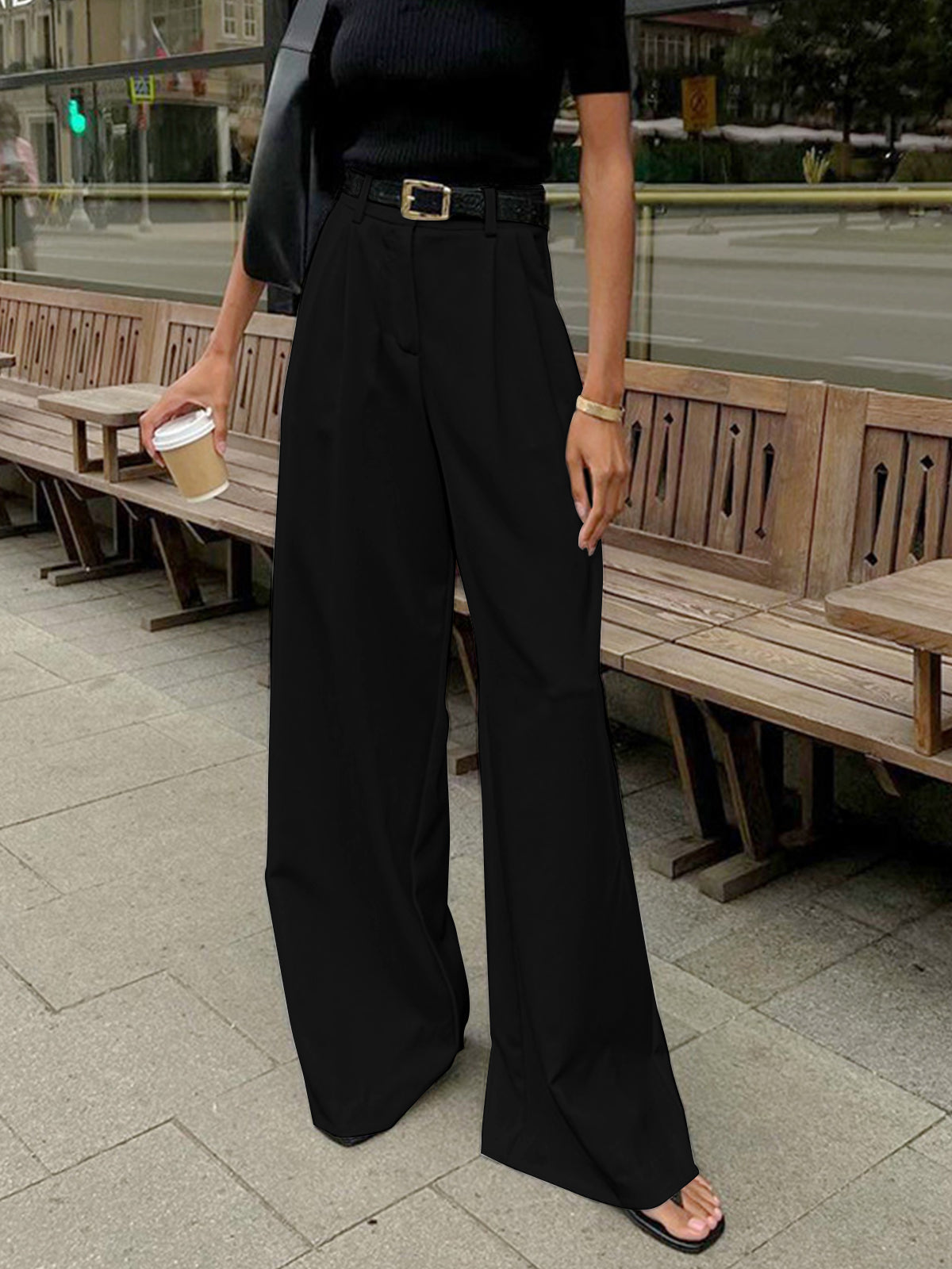 Pantalon Large Taille Haute | Coupe Tailleur Élégante | Minimal Chic