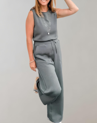 Ensemble Deux Pièces Sans Manches | Débardeur & Pantalon Large | Élégant & Décontracté