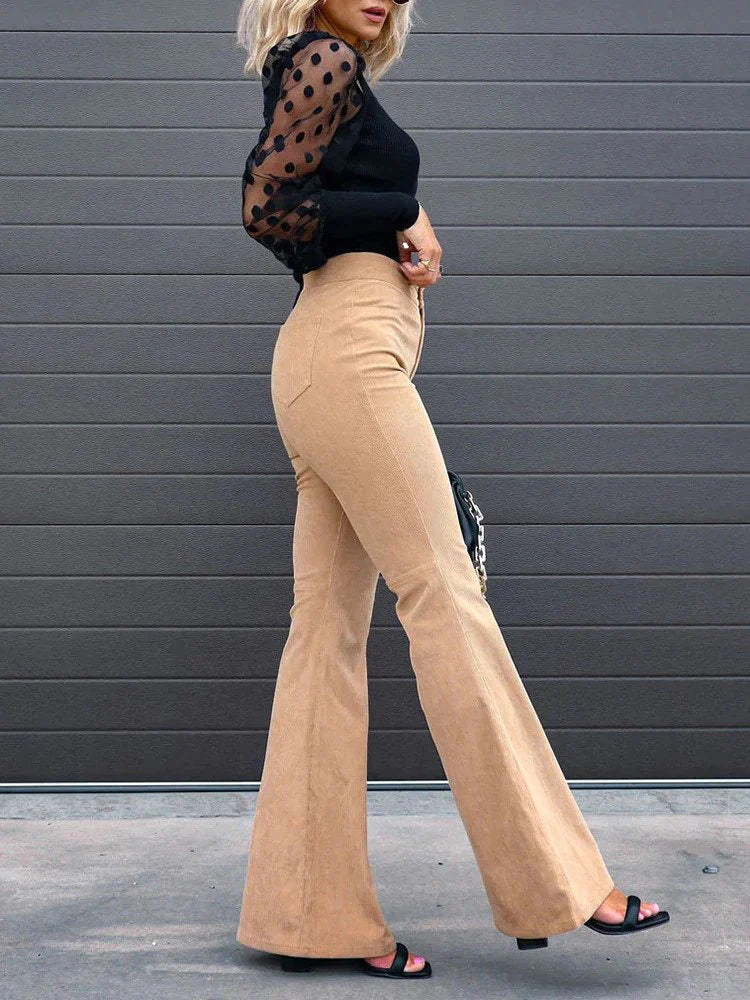 Pantalon Pattes d'Éléphant en Velours | Taille Haute | Rétro Chic & Confortable