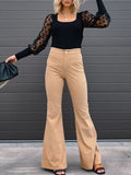 Pantalon Pattes d'Éléphant en Velours | Taille Haute | Rétro Chic & Confortable