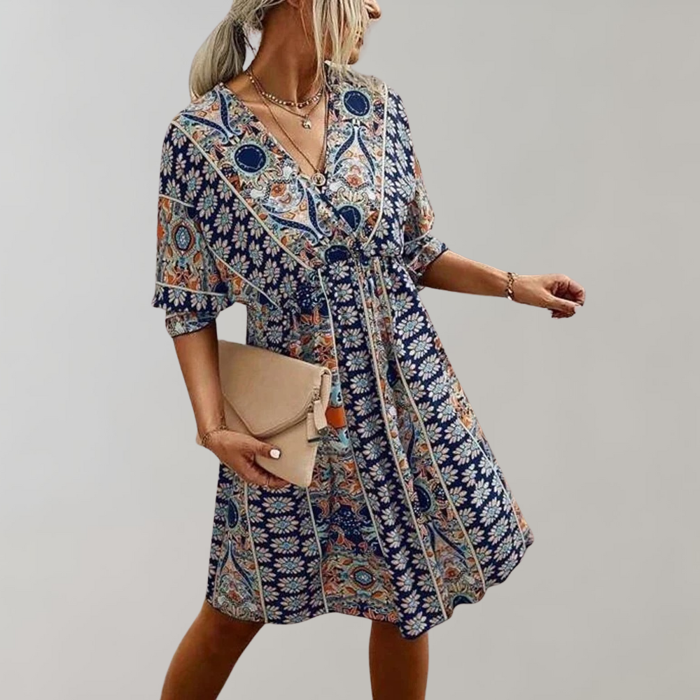 Robe Mini Bohème | Imprimé Rose | Légèreté Estivale