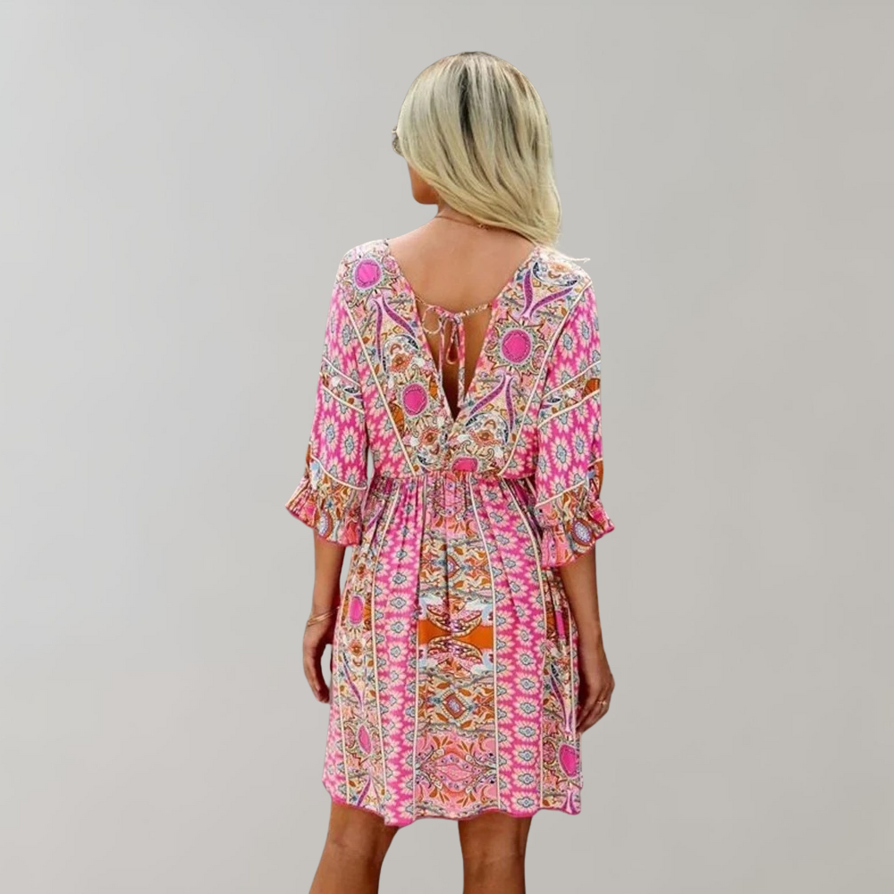Robe Mini Bohème | Imprimé Rose | Légèreté Estivale