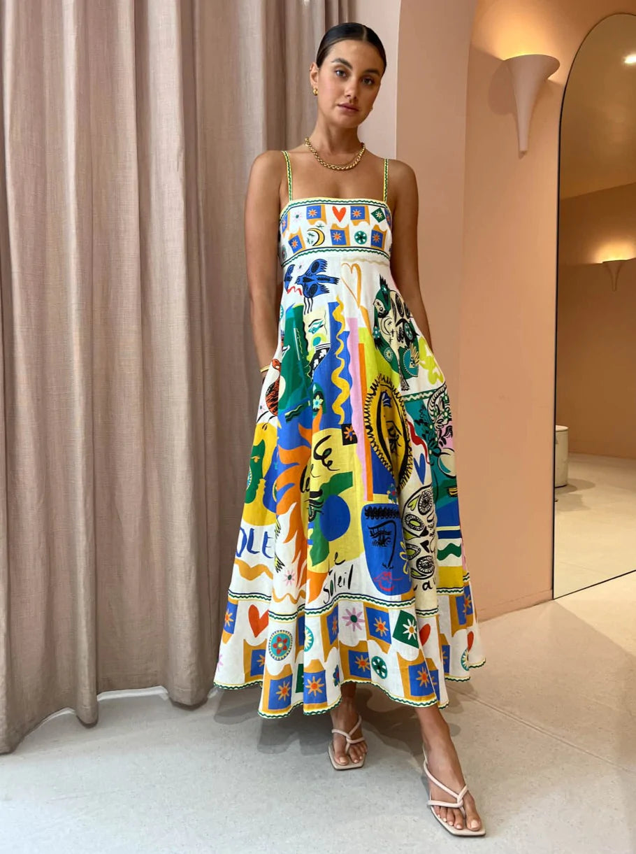 Robe Midi à Imprimé Artistique | Vibrante | Élégante et Unique