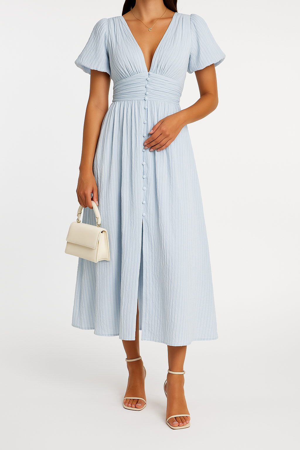 Robe Midi Plissée à Boutons | Chic Estival | Élégance Légère