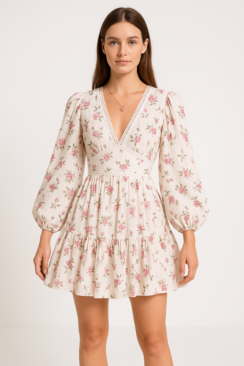 Robe Courte Fleurie à Manches Bouffantes | Rose | Romantique, Champêtre et Élégante