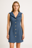 Robe Sans Manches à Boutons | Bleu | Féminine et Structurée