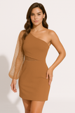 Robe Asymétrique à Une Manche | Manche Pailletée | Élégance de Soirée
