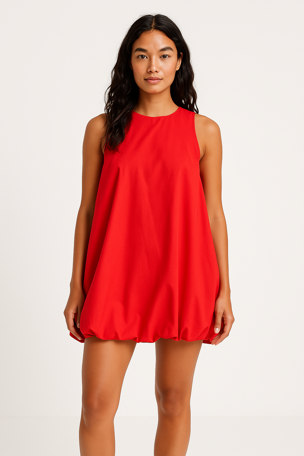 Robe Trapèze à Ourlet Bouffant | Silhouette Épurée | Touche de Couleur Audacieuse