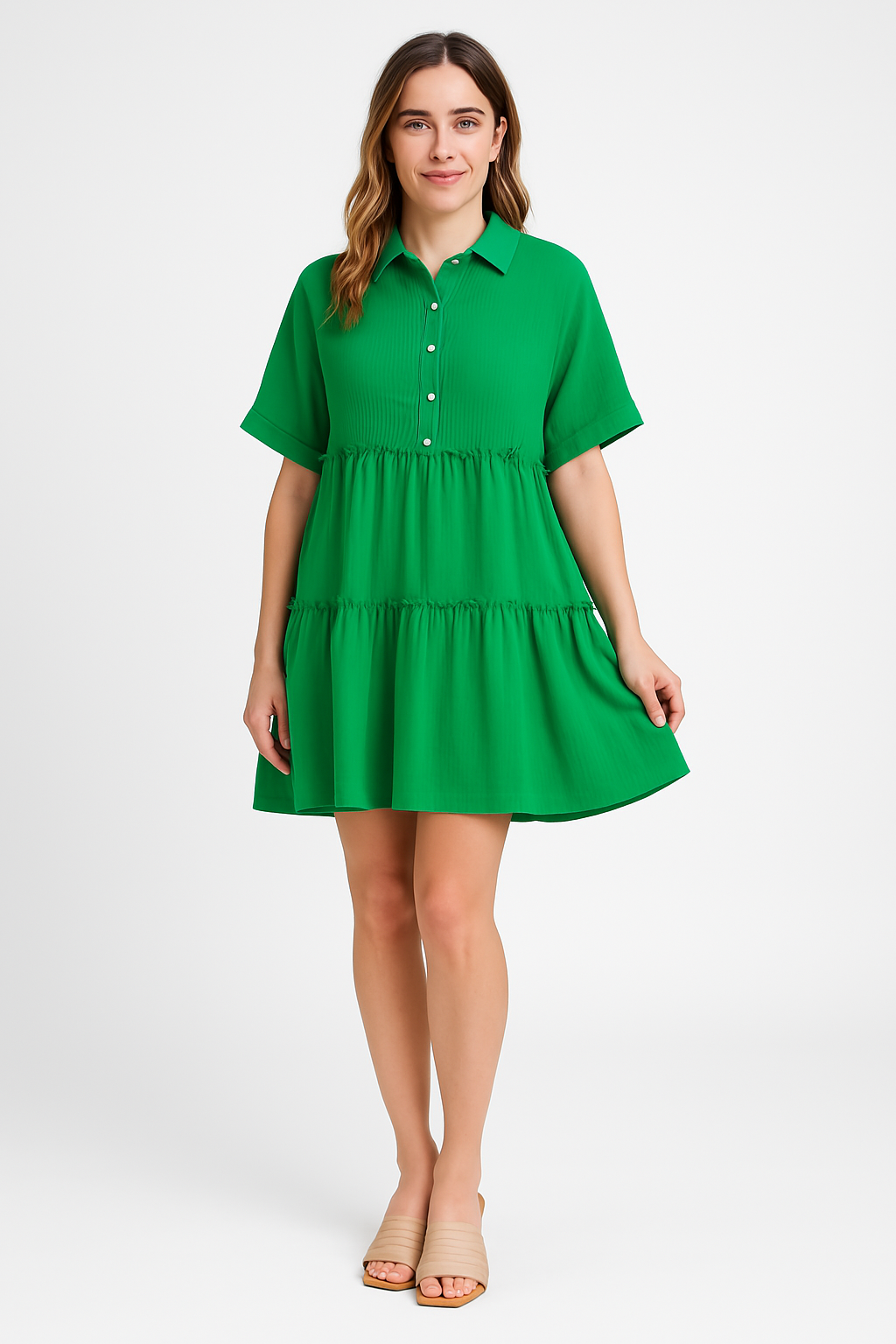 Robe Chemise à Volants en Coton | Bleue | Fraîche, Décontractée et Élégante
