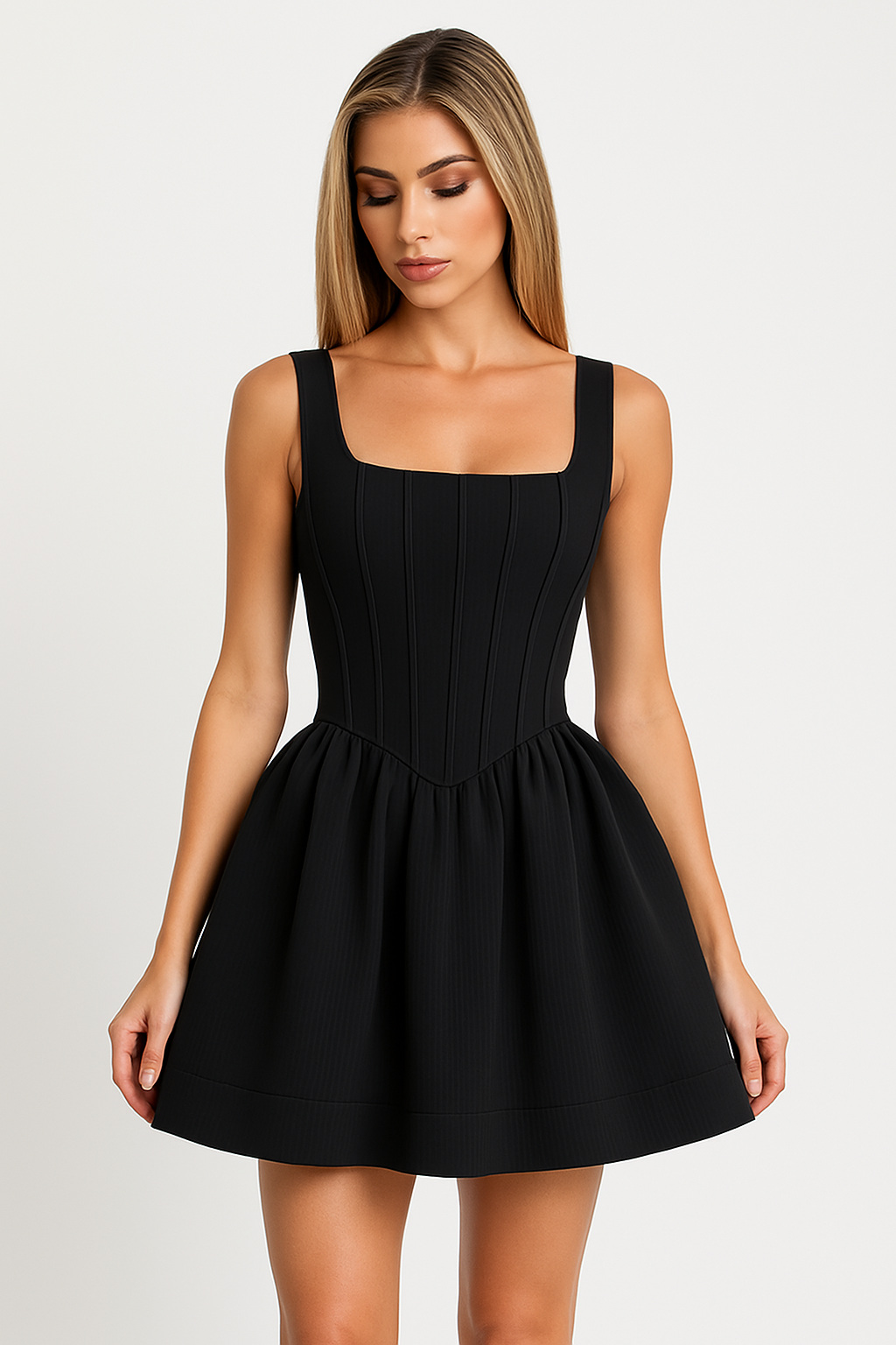 Robe Courte Structurée Évasée | Corsage Sculpté | Élégance Affirmée