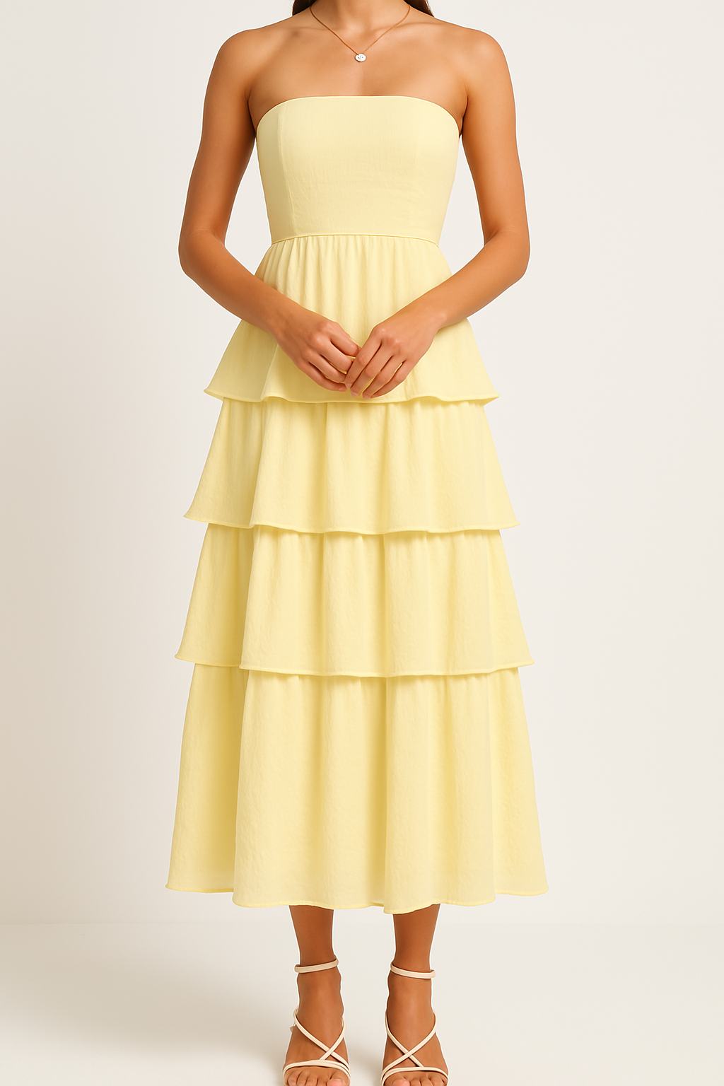 Robe Midi à Volants Sans Bretelles | Mélange de Coton | Légère et Enjouée