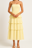 Robe Midi à Volants Sans Bretelles | Mélange de Coton | Légère et Enjouée
