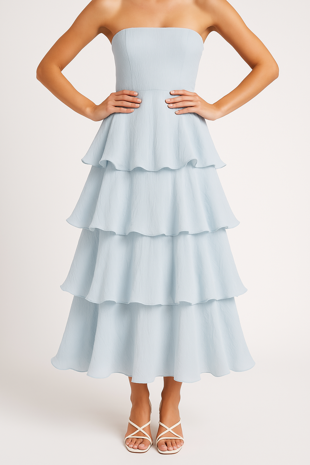 Robe Midi à Volants Sans Bretelles | Mélange de Coton | Légère et Enjouée