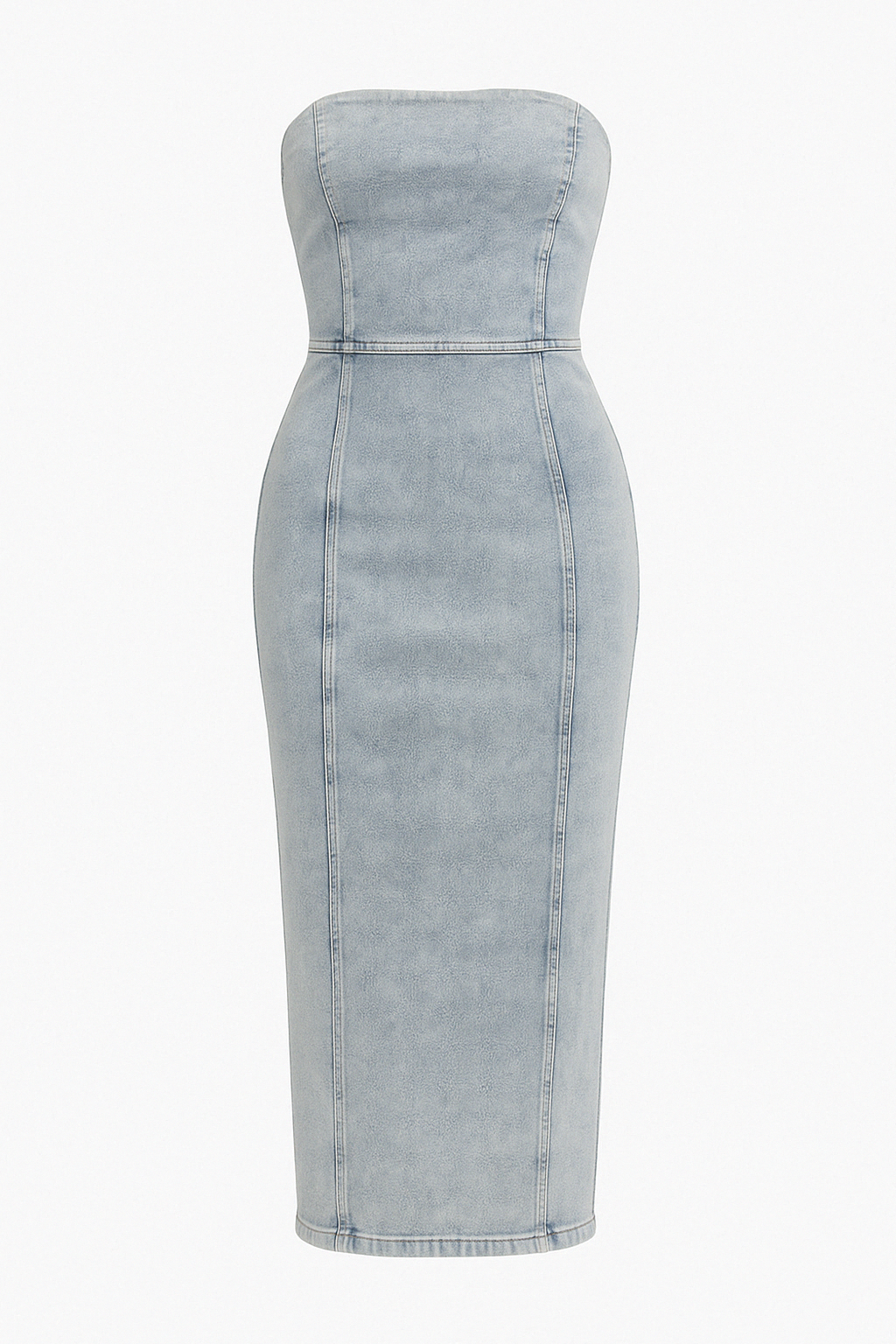 Robe Midi en Jean Sans Bretelles | Coupe Sculptante | Chic Rétro Sans Effort