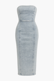 Robe Midi en Jean Sans Bretelles | Coupe Sculptante | Chic Rétro Sans Effort