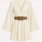Robe Courte à Manches Fluides | Élégance Bohème | Décolleté Plongeant