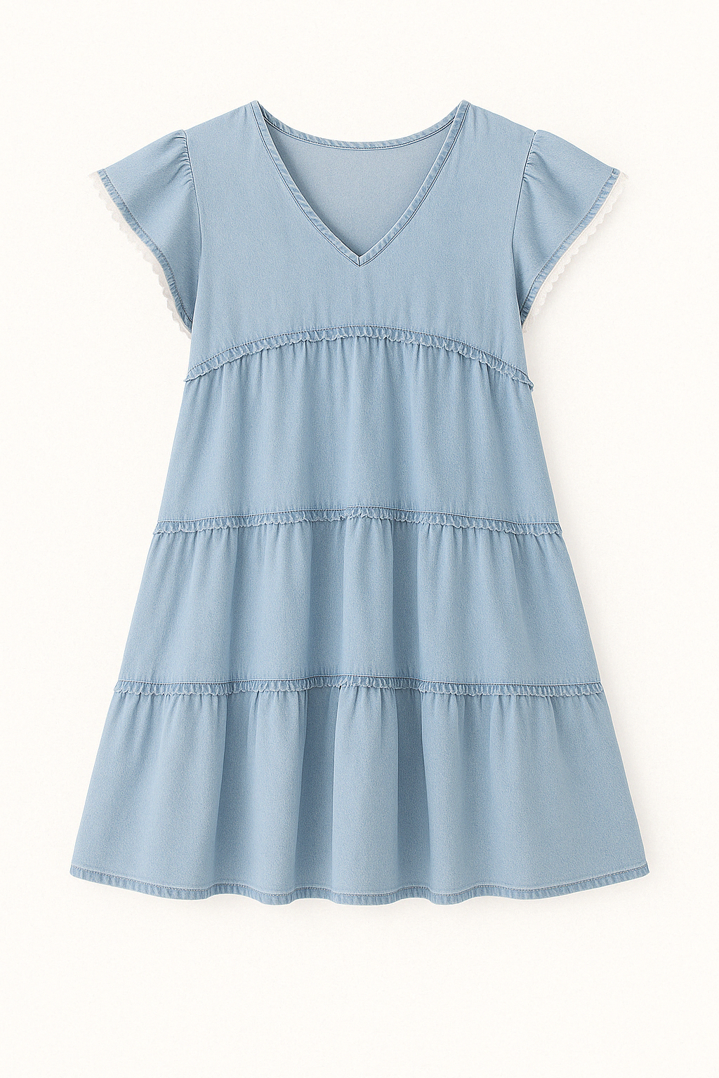 Robe Courte en Jean Volantée | Manches à Volants | Silhouette Légère et Décontractée