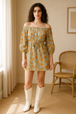 Robe Fleurie Épaules Dénudées | Abricot | Féminine, Décontractée et Rayonnante