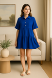 Robe Chemise à Volants en Coton | Bleue | Fraîche, Décontractée et Élégante