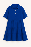 Robe Chemise à Volants en Coton | Bleue | Fraîche, Décontractée et Élégante