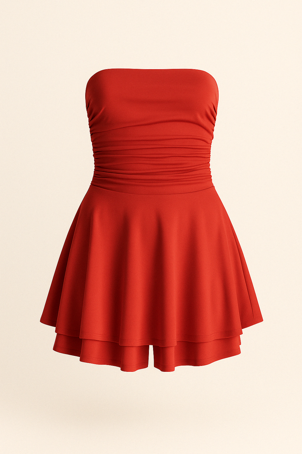 Robe Courte Froncée Sans Bretelles | Rouge | Fluide, Séduisante et Estivale