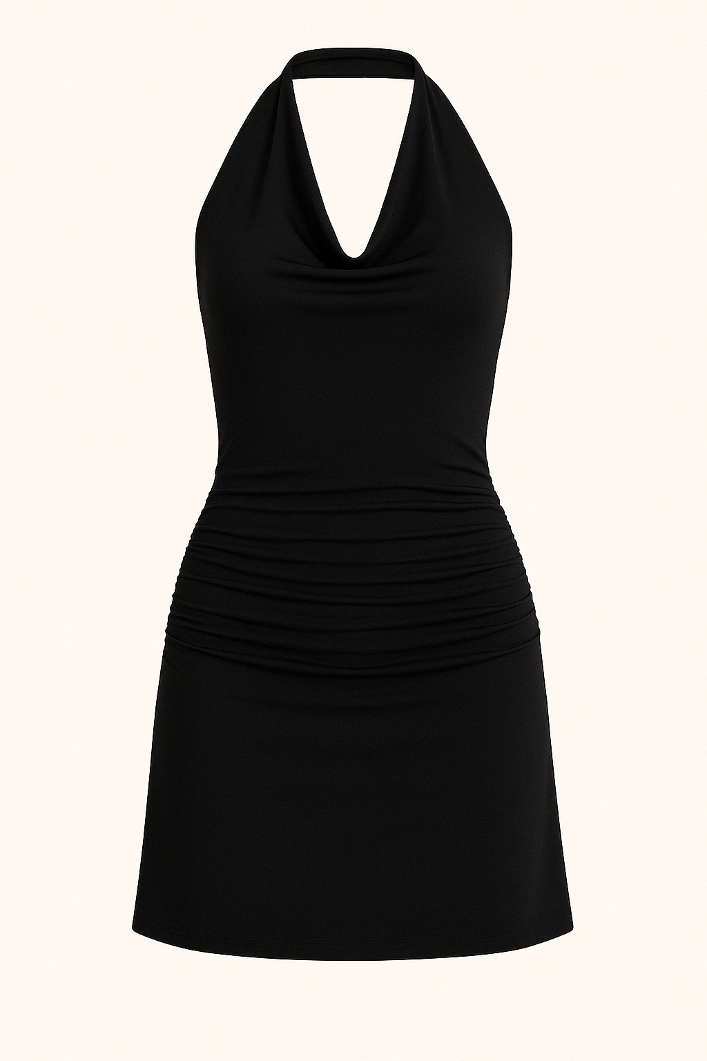 Robe Mini à Col Drapé | Noire | Élégante, Sculptante et Intemporelle