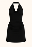 Robe Mini à Col Drapé | Noire | Élégante, Sculptante et Intemporelle
