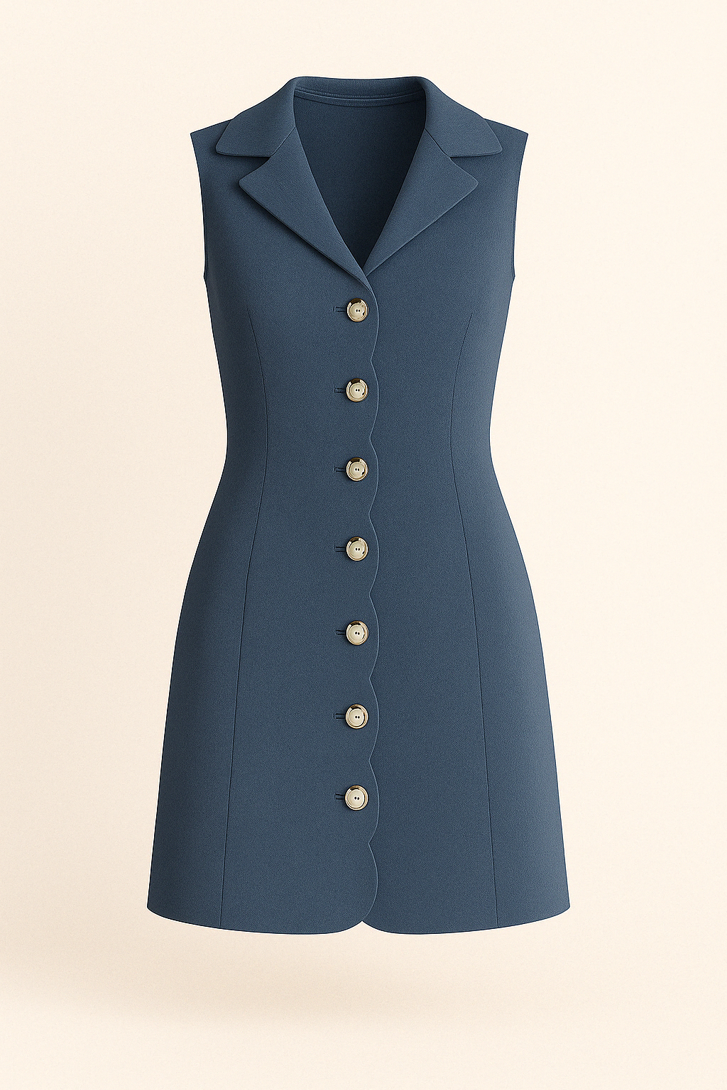 Robe Sans Manches à Boutons | Bleu | Féminine et Structurée