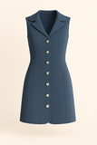 Robe Sans Manches à Boutons | Bleu | Féminine et Structurée