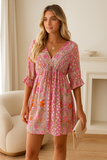 Robe Mini Bohème | Imprimé Rose | Légèreté Estivale