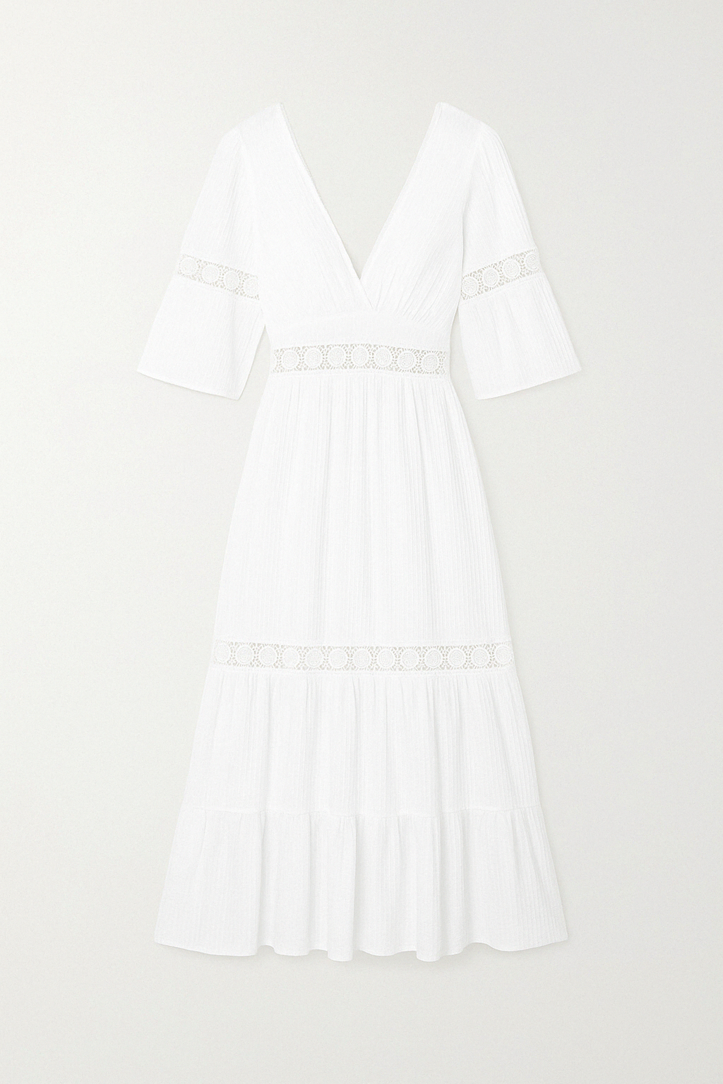 Robe Midi à Dentelle | Blanche | Élégance Estivale