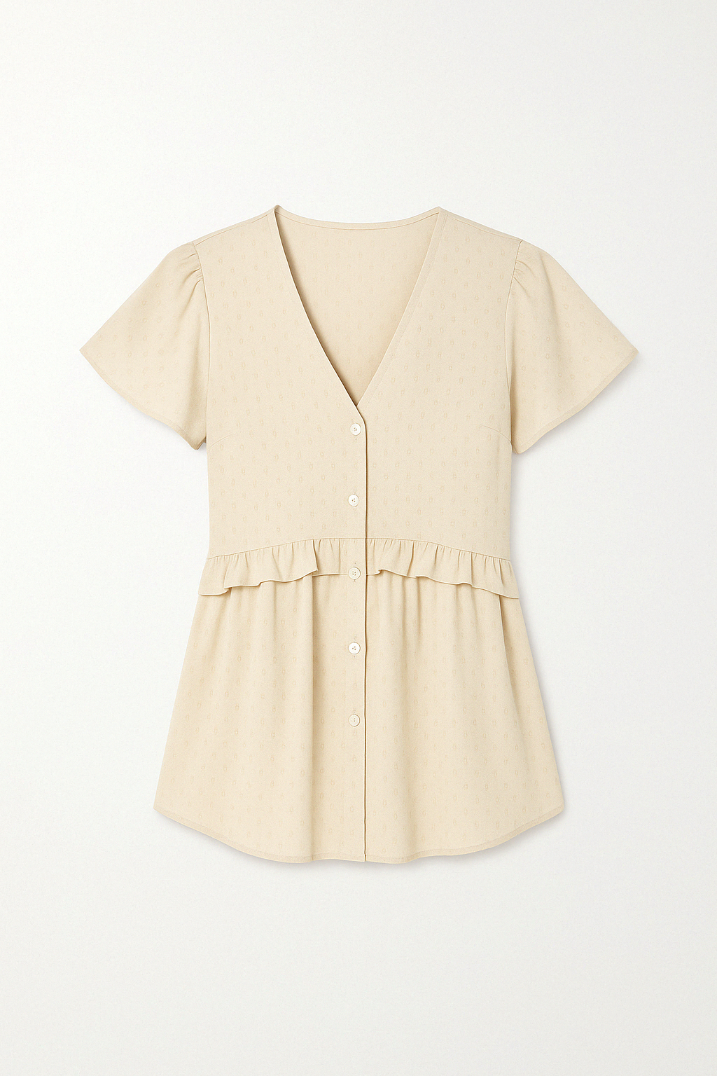 Blouse péplum à volants et boutons | Vert pâle | Féminine, légère et parfaite pour l’été