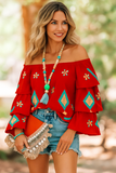 Blouse Bohème Épaules Dénudées | Broderies Colorées | Style Festival